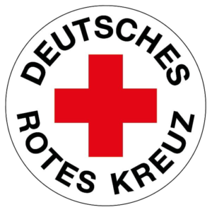 German Red Cross logo: A red cross with letters in black around it